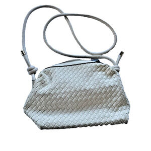 Isabelle Cream Vegan Woven Leather Slim Crossbody Shoulder Handbag